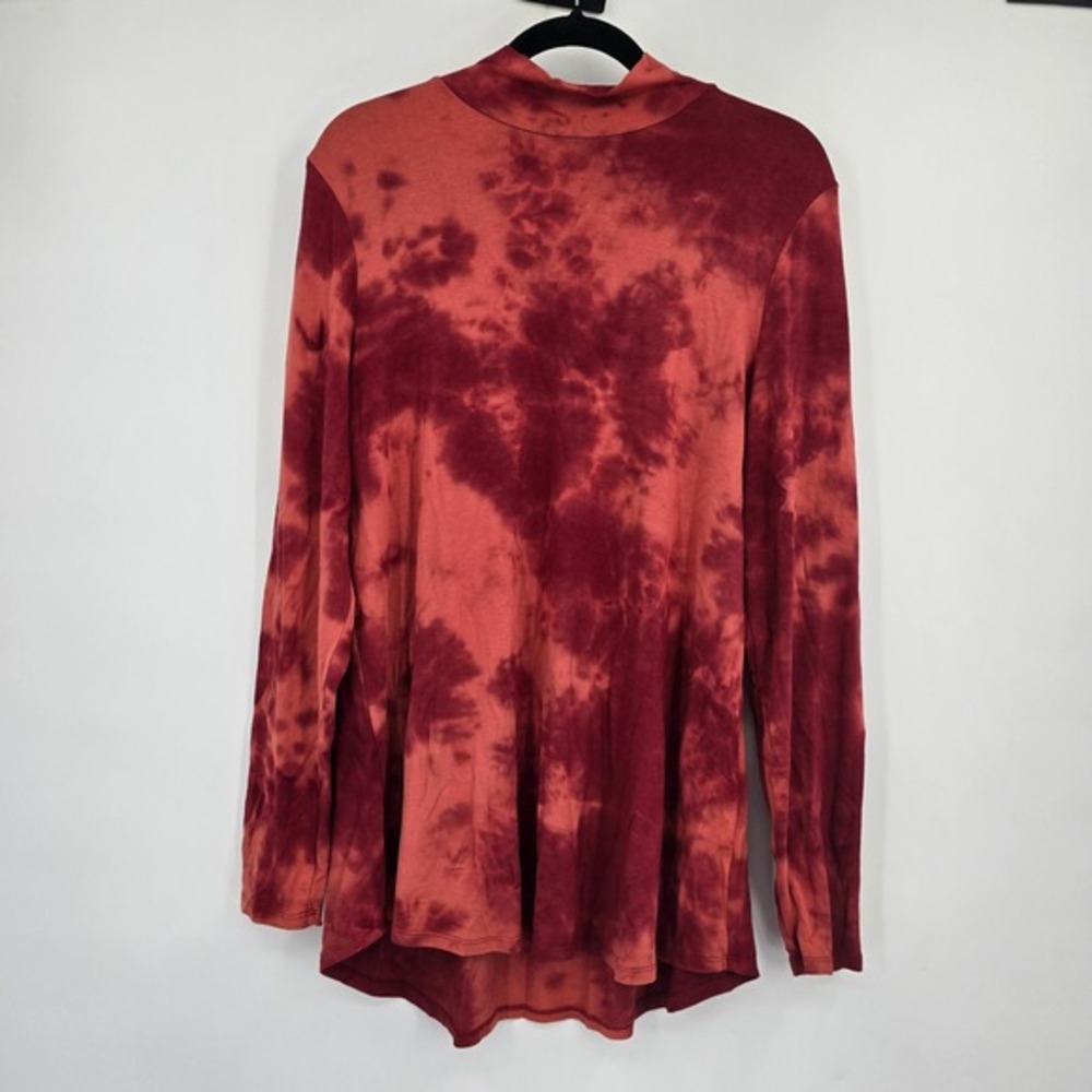 Wonderly Womens Red Tie Dye Mock Neck‎ Long Sleeve High Low Tunic Top Large